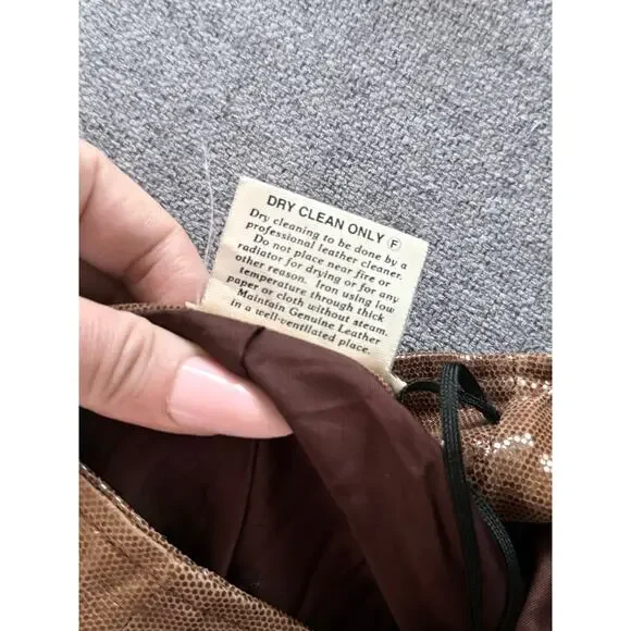 vintage TLC TWINS LEATHER COLLECTION brown shimmer 100% genuine y2k pencil skirt - Picture 7 of 8